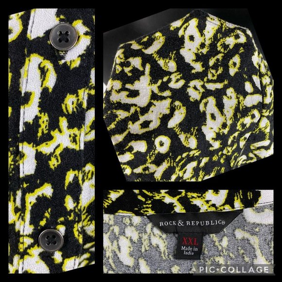 Rock & Republic XXL Animal Cheetah Leopard Print Button Down Roll Tab Sleeves - Picture 12 of 12